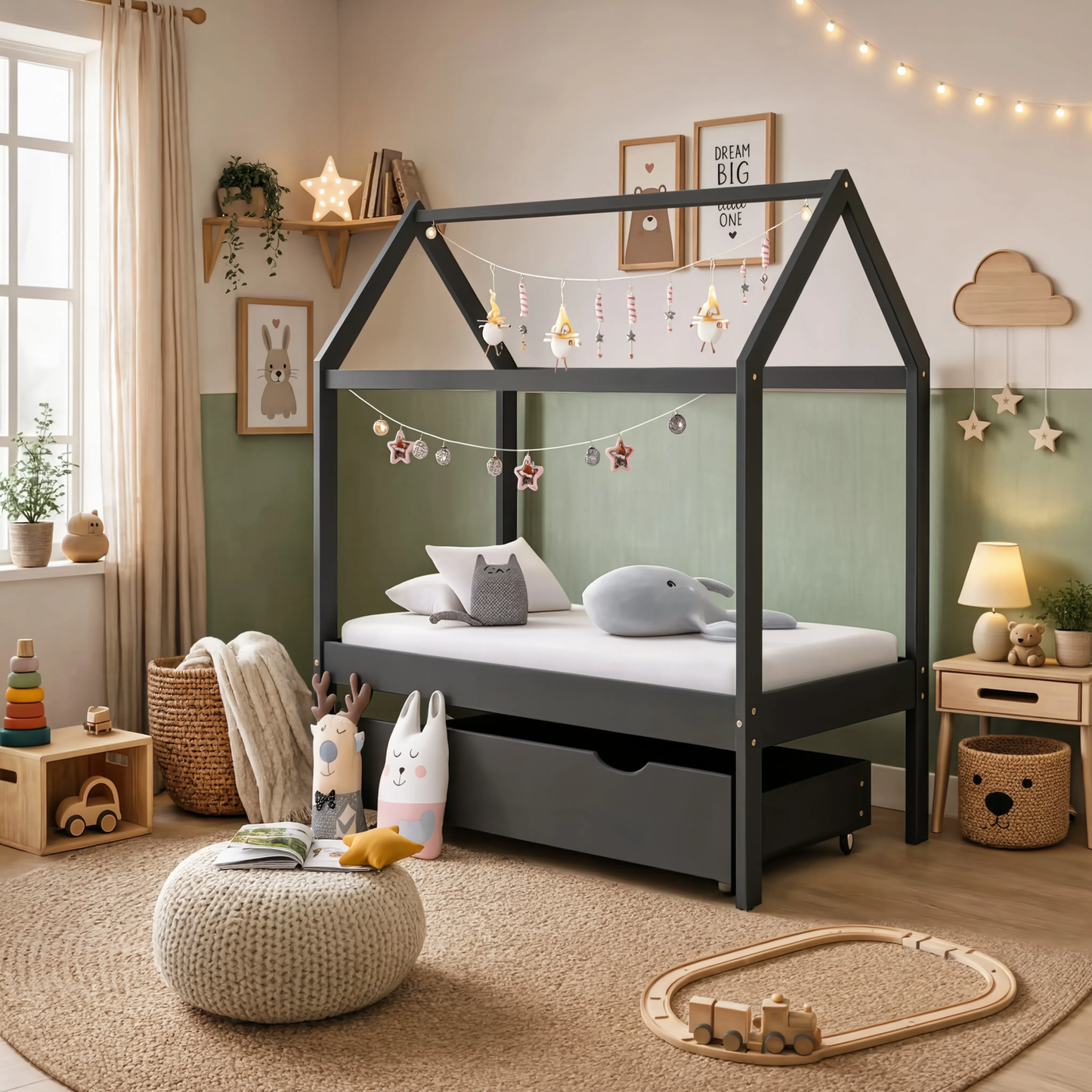 Lit Cabane Enfant Compact avec Tiroir en Pin Massif | Doudoucabane