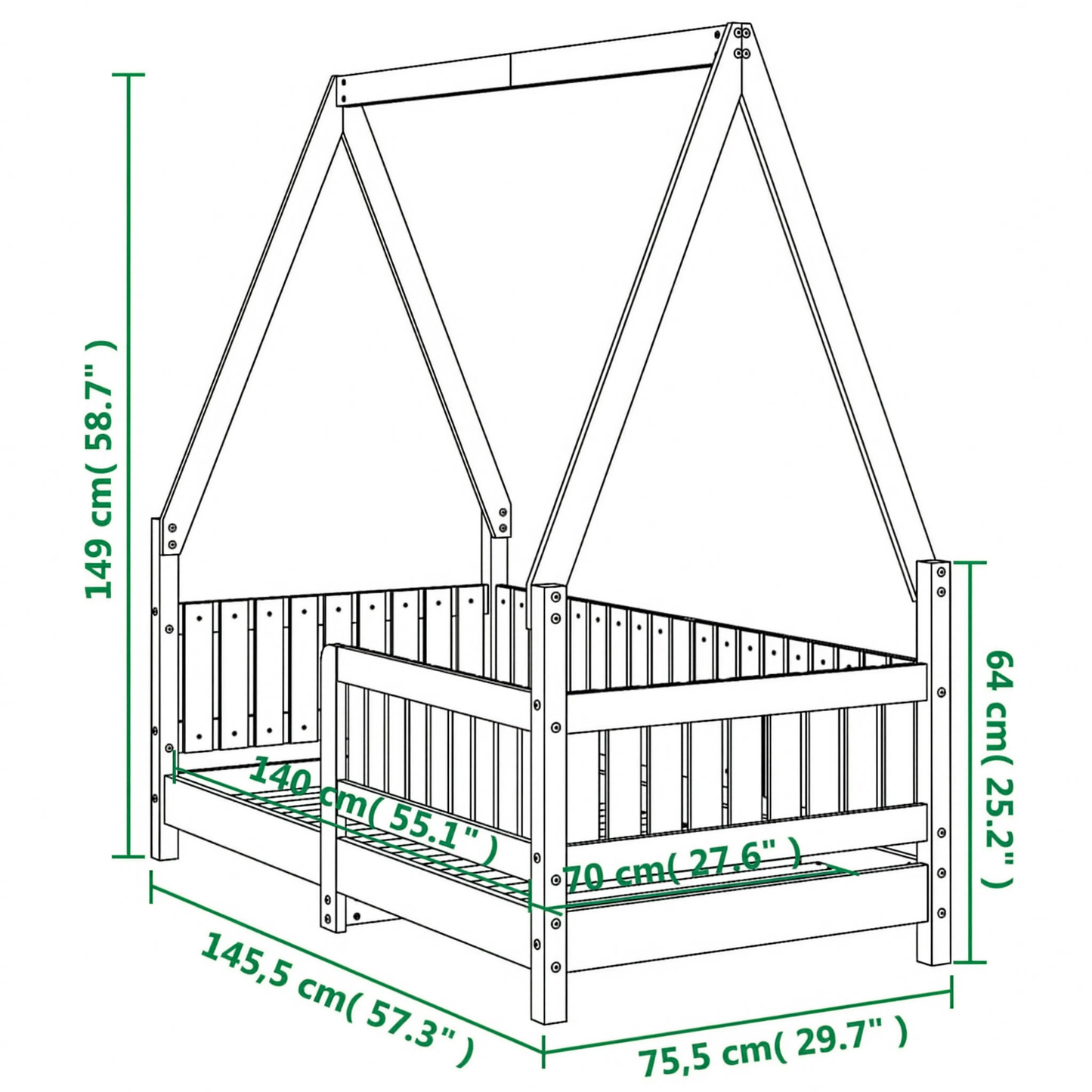 Lit Cabane Maisonnette Enfant Blanc avec Barrières en Pin Massif 70x140 cm | Doudoucabane