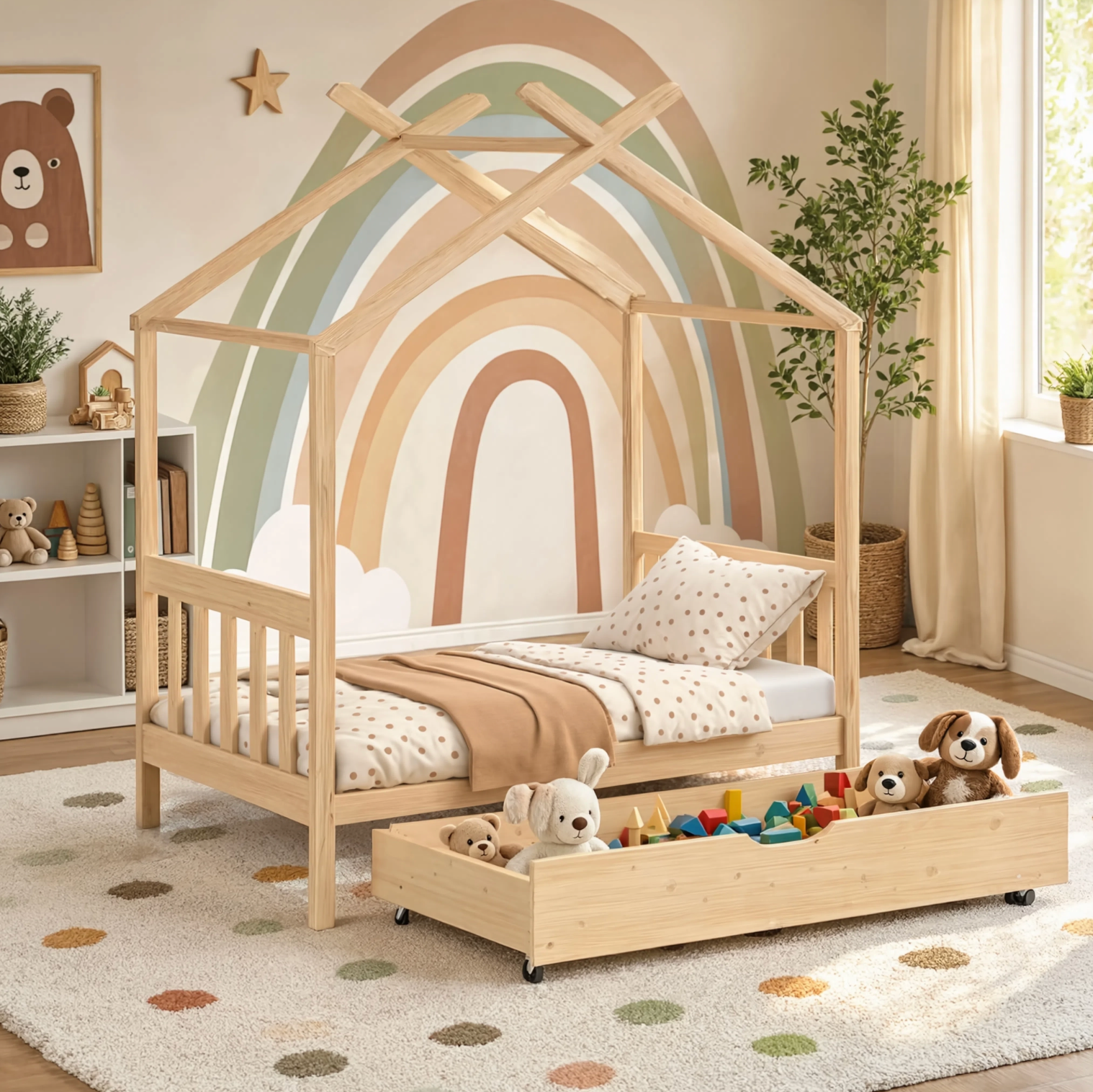 Lit Maison Enfant avec Tiroir en Pin Massif | Doudoucabane