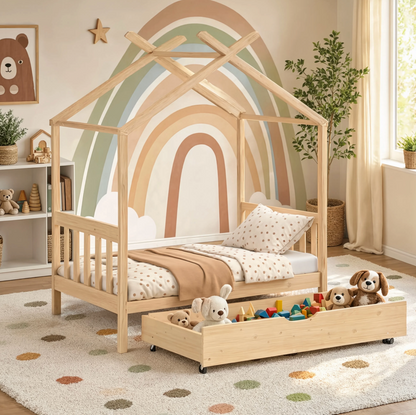 Lit Maison Enfant avec Tiroir en Pin Massif | Doudoucabane