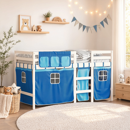 Lit Mezzanine Enfant avec Rideaux en Pin Massif 90x190 cm | Doudoucabane