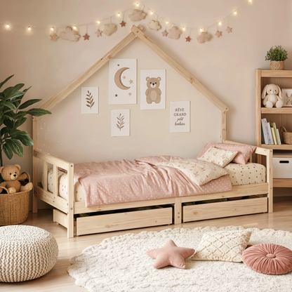 Lit Cabane Asymétrique Enfant avec Tiroirs en Pin Massif | Doudoucabane