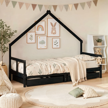 Lit Cabane Asymétrique Enfant avec Tiroirs en Pin Massif | Doudoucabane