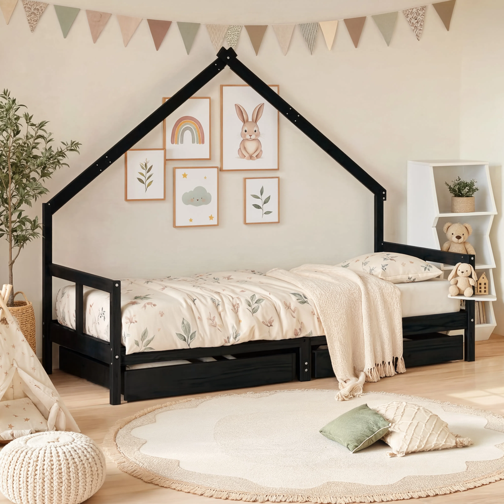 Lit Cabane Asymétrique Enfant avec Tiroirs en Pin Massif | Doudoucabane