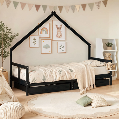 Lit Cabane Asymétrique Enfant avec Tiroirs en Pin Massif | Doudoucabane