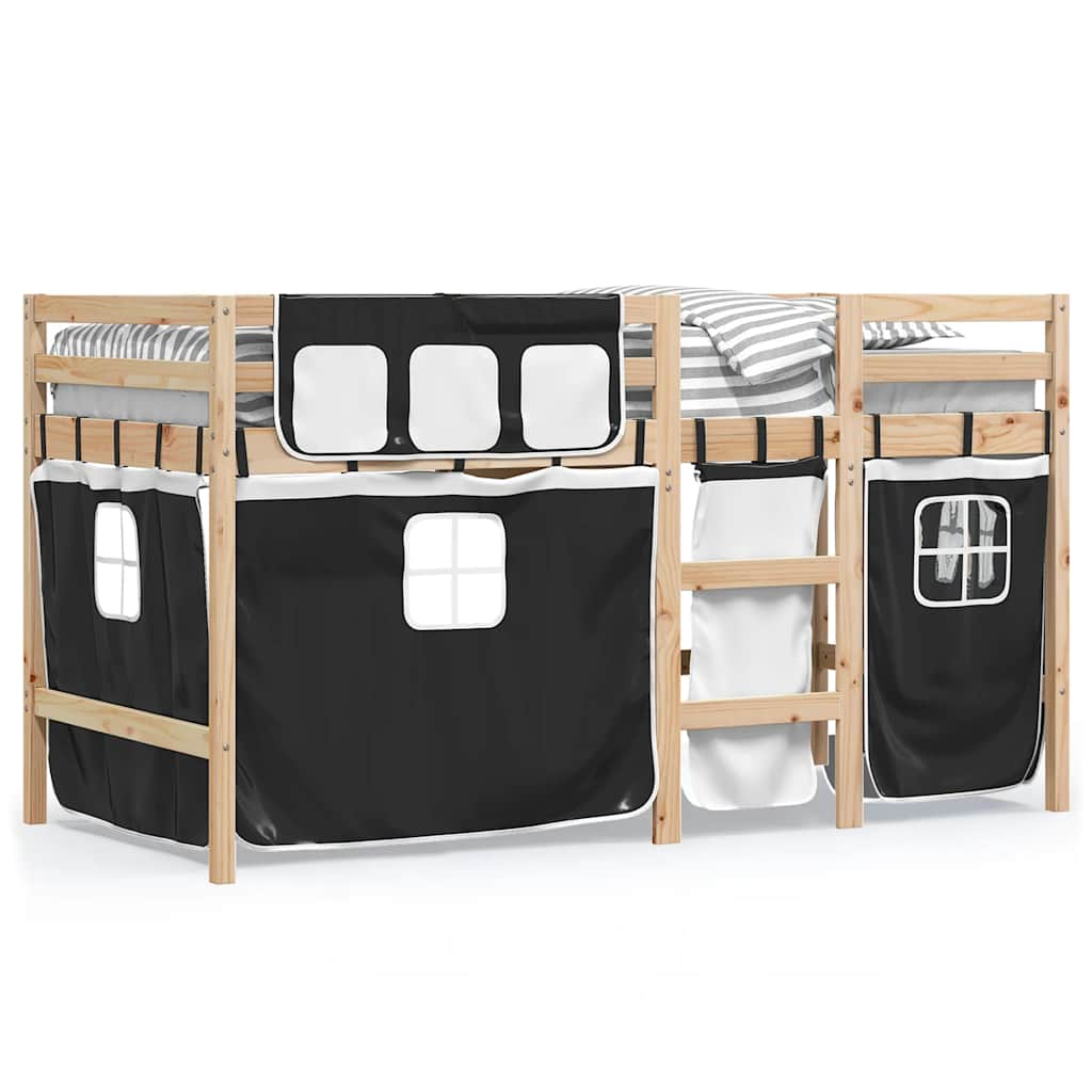 Lit Mezzanine Enfant avec Rideaux en Pin Massif 90x190 cm | Doudoucabane