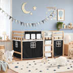 Lit Mezzanine Enfant avec Rideaux en Pin Massif 90x190 cm | Doudoucabane