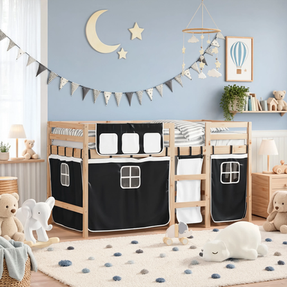 Lit Mezzanine Enfant avec Rideaux en Pin Massif 90x190 cm | Doudoucabane