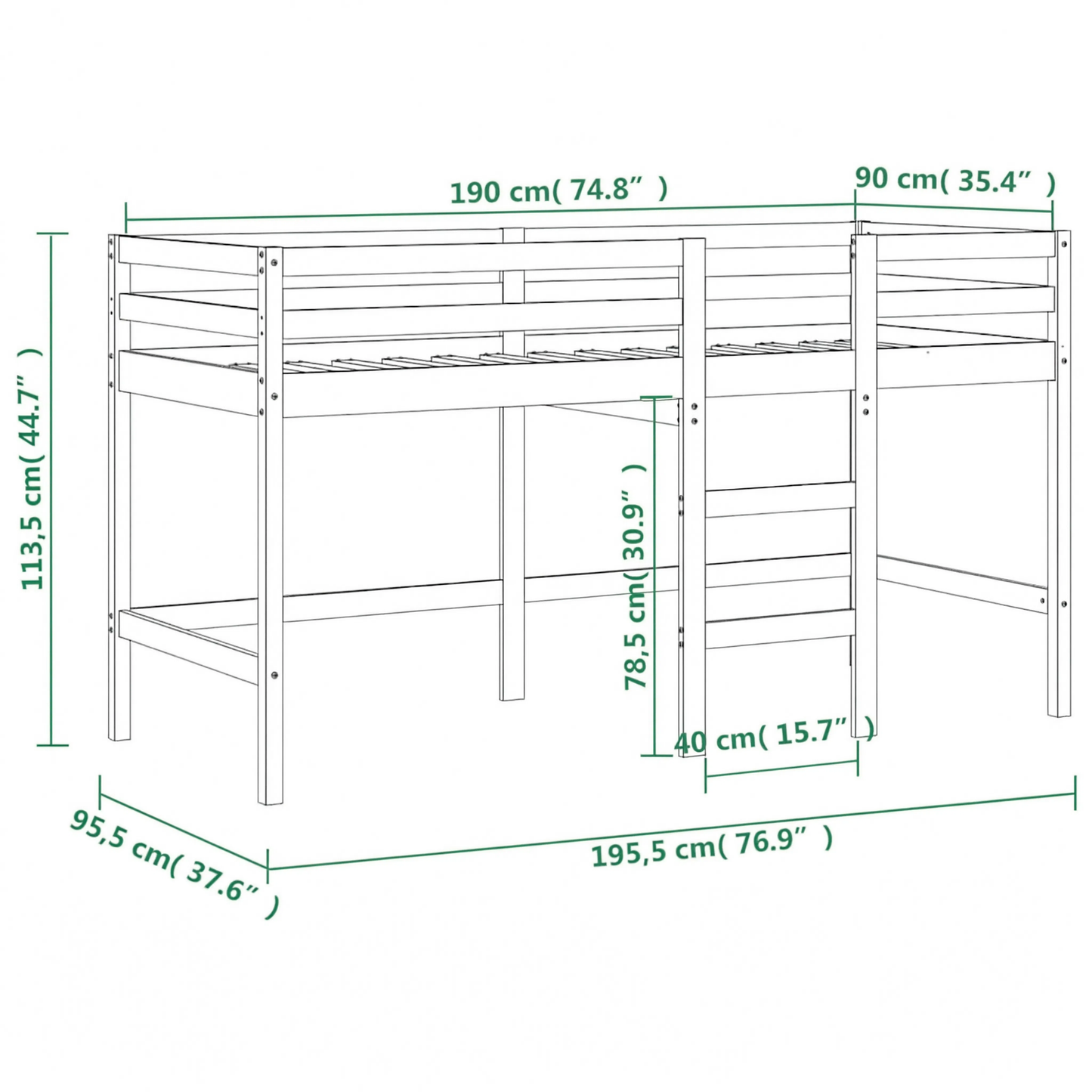 Lit Mezzanine Enfant avec Rideaux en Pin Massif 90x190 cm | Doudoucabane