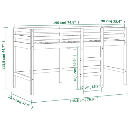 Lit Mezzanine Enfant avec Rideaux en Pin Massif 90x190 cm | Doudoucabane