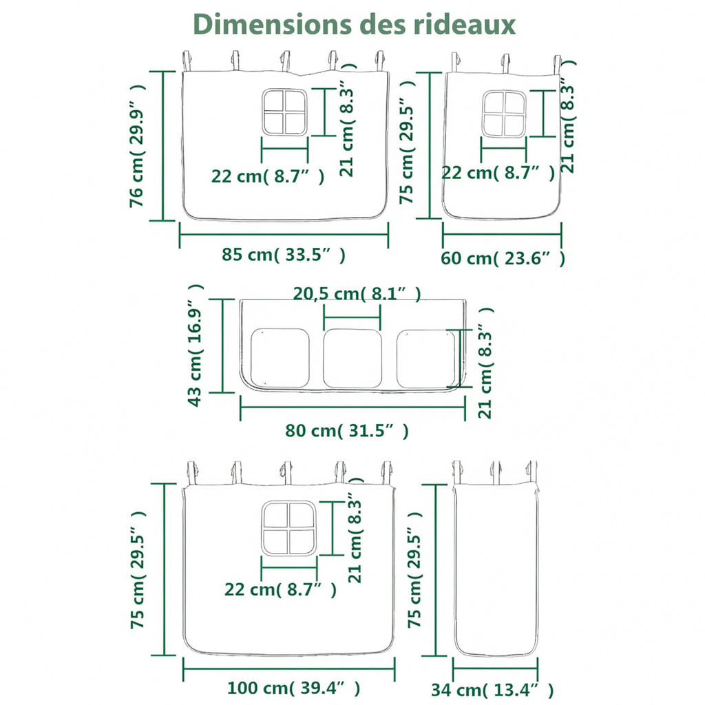 Lit Mezzanine Enfant avec Rideaux en Pin Massif 90x190 cm | Doudoucabane
