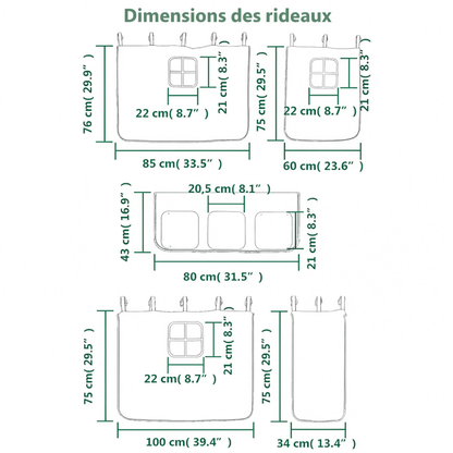 Lit Mezzanine Enfant avec Rideaux en Pin Massif 90x190 cm | Doudoucabane