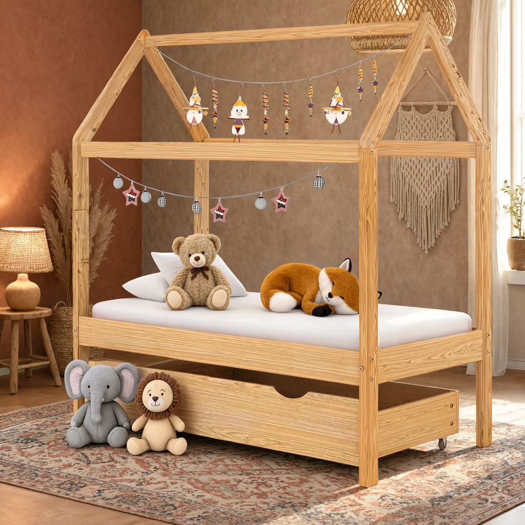 Lit Cabane Enfant Compact avec Tiroir en Pin Massif | Doudoucabane
