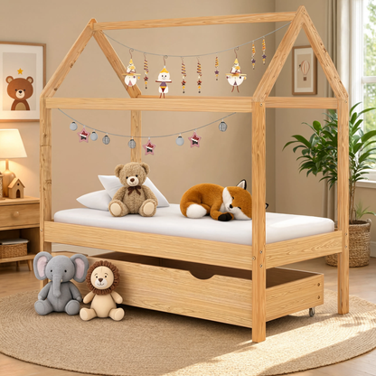 Lit Cabane Enfant Compact avec Tiroir en Pin Massif | Doudoucabane