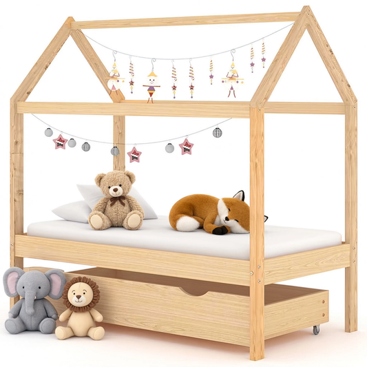 Lit Cabane Enfant Compact avec Tiroir en Pin Massif | Doudoucabane
