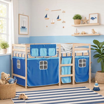 Lit Mezzanine Enfant avec Rideaux en Pin Massif 90x190 cm | Doudoucabane