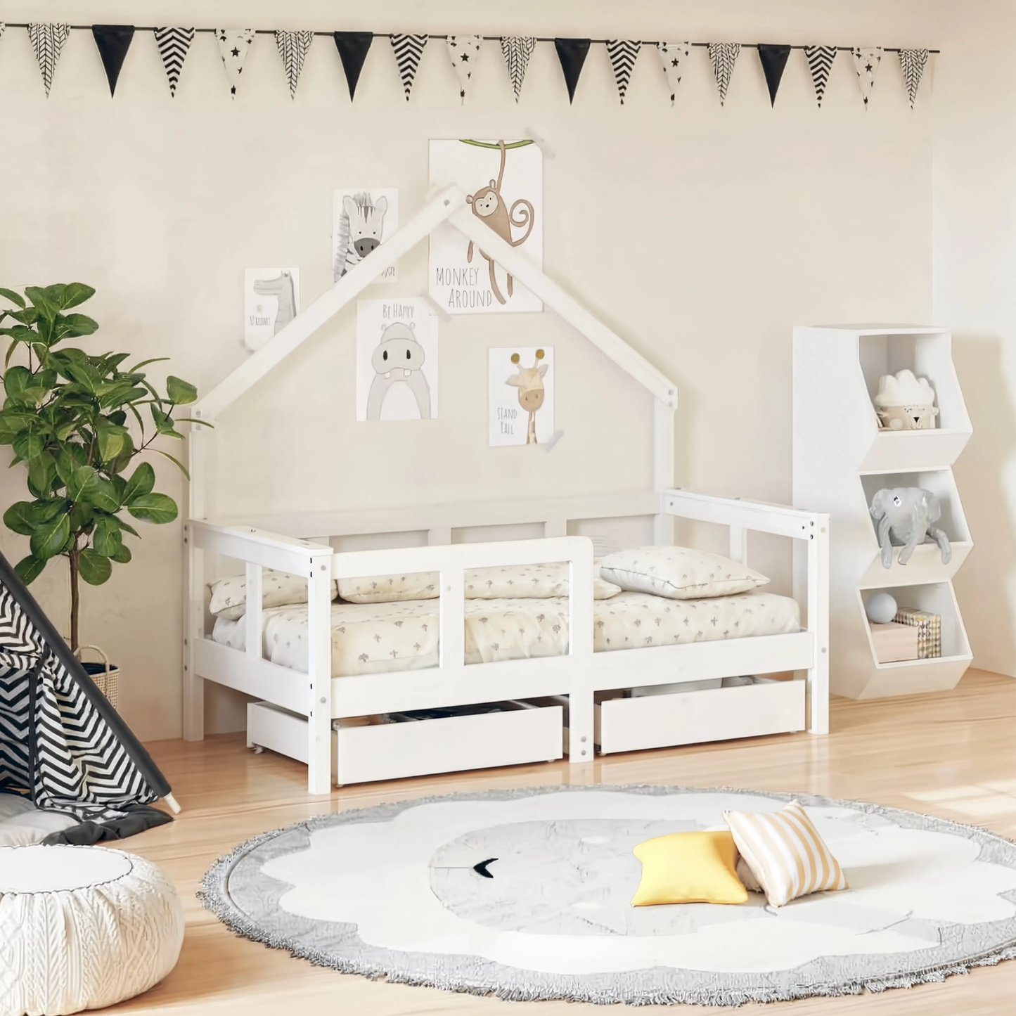 Lit Cabane Asymétrique Enfant avec Tiroirs en Pin Massif | Doudoucabane