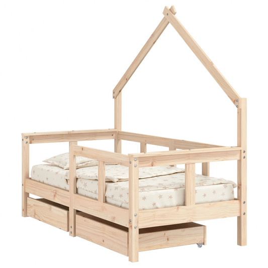 Lit Cabane Asymétrique Enfant avec Tiroirs en Pin Massif | Doudoucabane