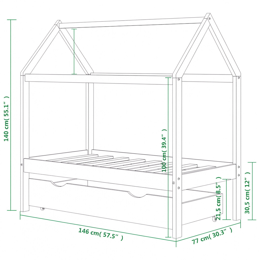 Lit Cabane Enfant Compact avec Tiroir en Pin Massif | Doudoucabane