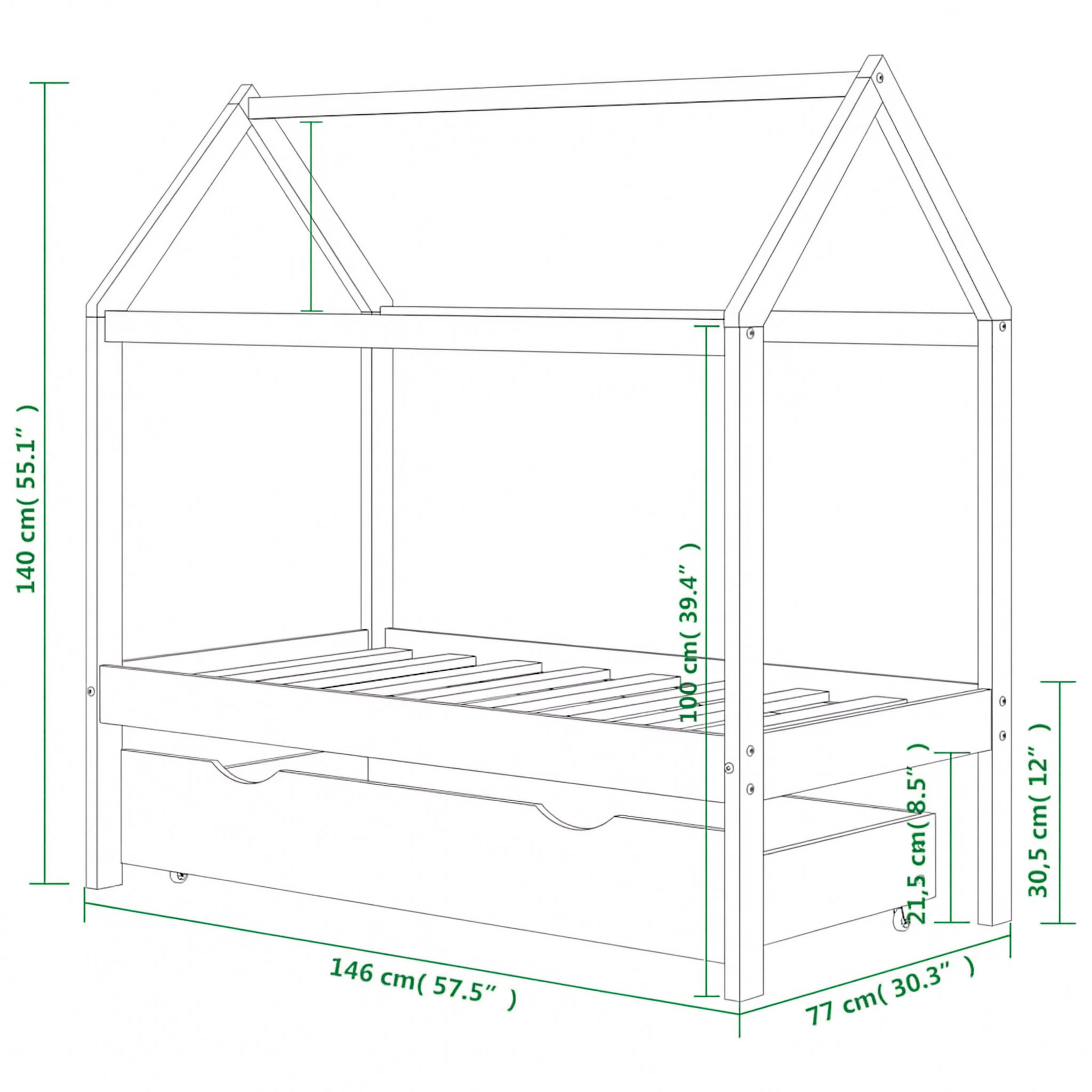 Lit Cabane Enfant Compact avec Tiroir en Pin Massif | Doudoucabane